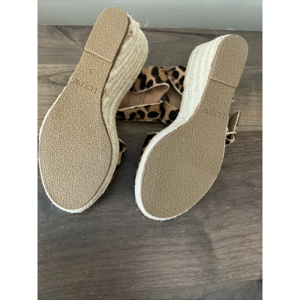 J Crew Calf Hair Espadrille‎  Leopard Print Wedges 5